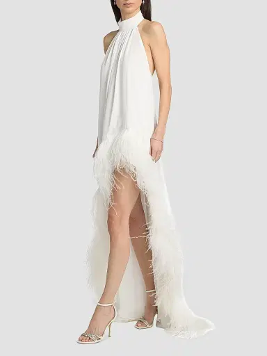 Bronx and Banco Women's Madeline Feather-Trim Halterneck Gown - White | Thumbnail 2