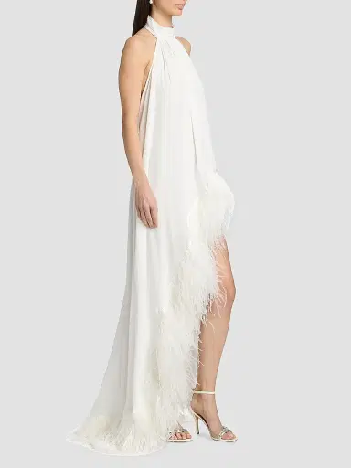 Bronx and Banco Women's Madeline Feather-Trim Halterneck Gown - White | Thumbnail 4