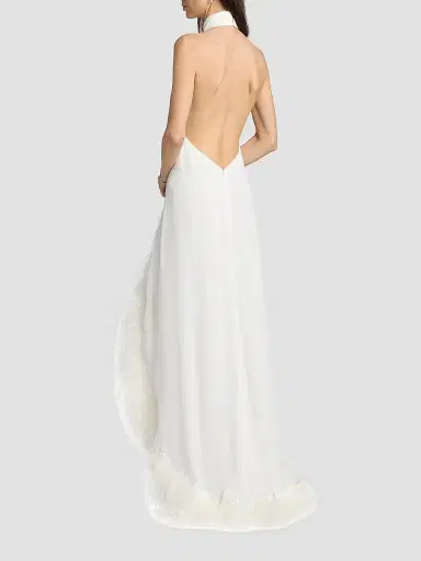 Bronx and Banco Women's Madeline Feather-Trim Halterneck Gown - White | Thumbnail 5