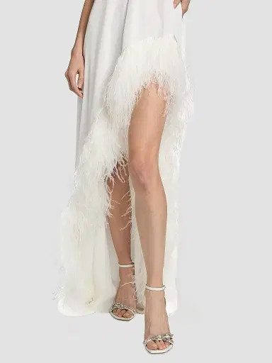 Bronx and Banco Women's Madeline Feather-Trim Halterneck Gown - White | Thumbnail 6