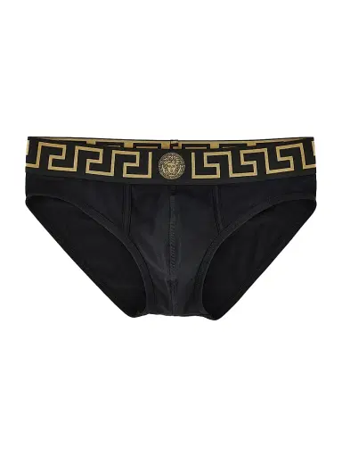 Versace Men's Medusa Key Jersey Briefs - Black Gold Greek Key - Size XXL | Thumbnail 1 Versace Men's Medusa Key Jersey Briefs - Black Gold Greek Key - Size XXL | Thumbnail 1