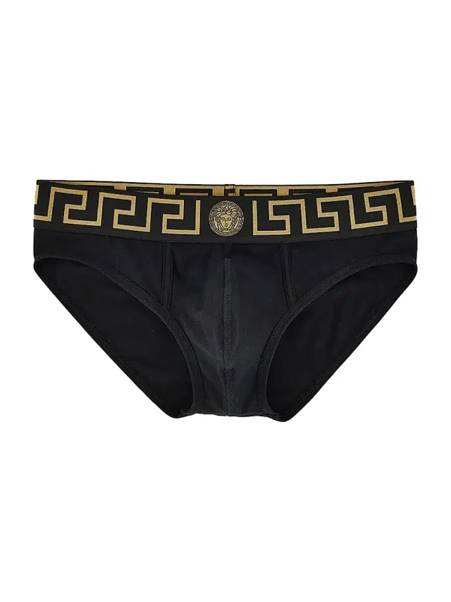 Versace Men's Medusa Key Jersey Briefs - Black Gold Greek Key
