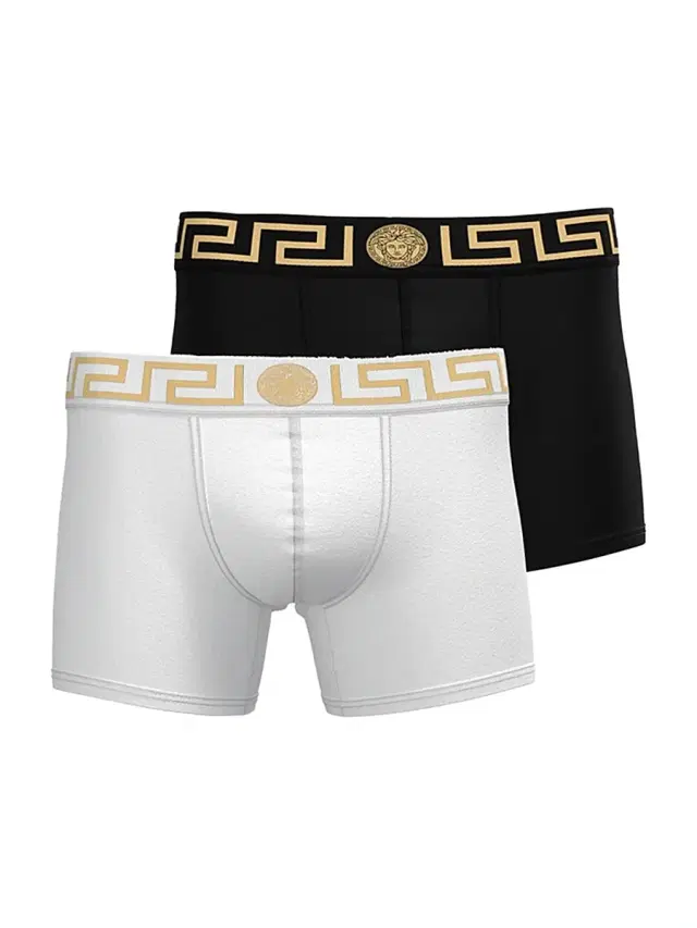 Versace Men's Medusa Key 2-Pack Jersey Mixed Trunk Brief Set - Black White Black Gold