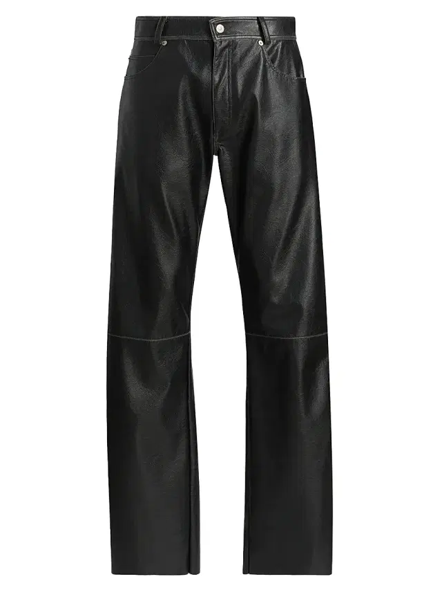 MM6 Maison Margiela Men's Faux-Leather Straight-Leg Pants - Black