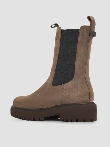 Brunello Cucinelli Women's Monili Pull-Tab Suede Chelsea Boots - Torba | Thumbnail 2