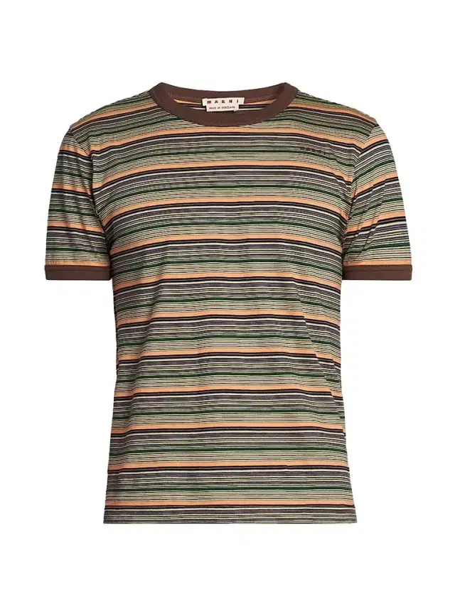 Marni Men's Striped Cotton Crewneck T-Shirt - Alkekengi