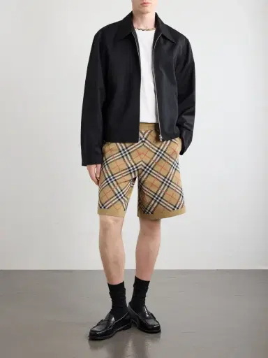 Burberry Straight-Leg Knitted Checked Cotton-Blend Shorts - Men | Thumbnail 2