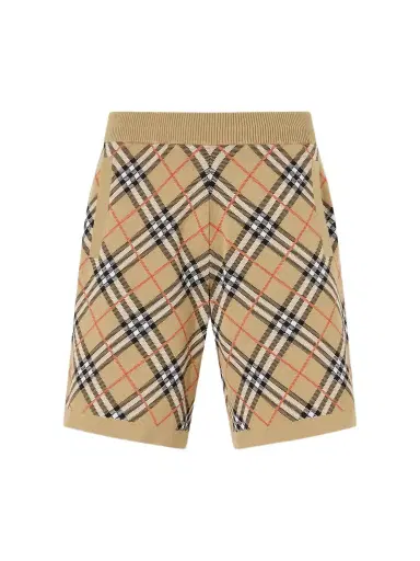 Burberry Straight-Leg Knitted Checked Cotton-Blend Shorts - Men | Thumbnail 1