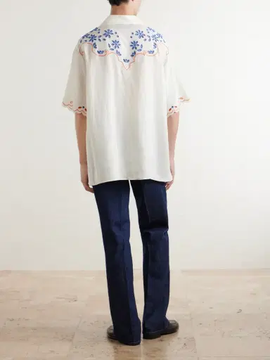 Valentino Garavani Camp-Collar Embroidered Linen Shirt - Men | Thumbnail 4