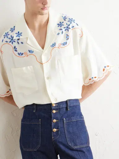 Valentino Garavani Camp-Collar Embroidered Linen Shirt - Men | Thumbnail 5