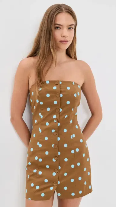 endless rose Polka Dot Linen Strapless Dress Icy Blue/Brown M | Thumbnail 2