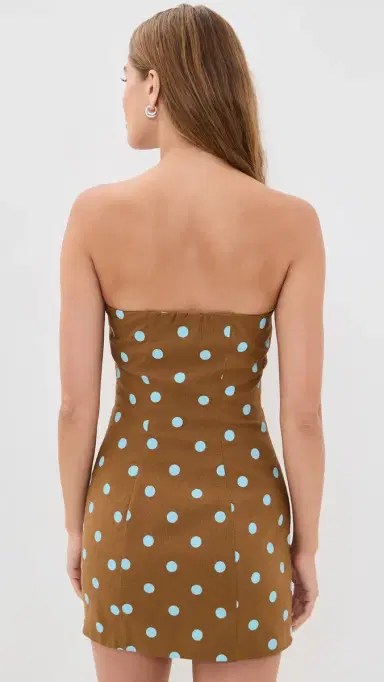 endless rose Polka Dot Linen Strapless Dress Icy Blue/Brown M | Thumbnail 3