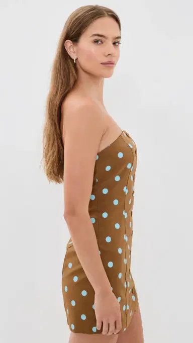 endless rose Polka Dot Linen Strapless Dress Icy Blue/Brown M | Thumbnail 4