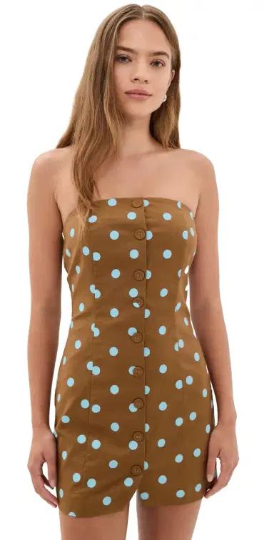 endless rose Polka Dot Linen Strapless Dress Icy Blue/Brown M | Thumbnail 1
