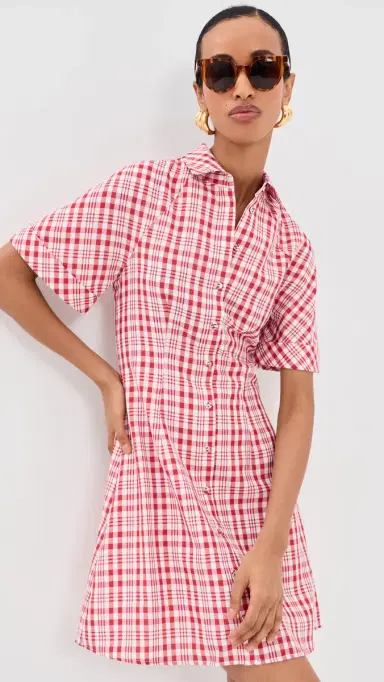 Rosie Assoulin A-Line Mini Shirt Dress Red Plaid | Thumbnail 2 Rosie Assoulin A-Line Mini Shirt Dress Red Plaid | Thumbnail 2