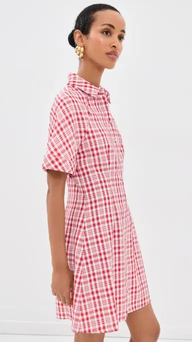 Rosie Assoulin A-Line Mini Shirt Dress Red Plaid | Thumbnail 4 Rosie Assoulin A-Line Mini Shirt Dress Red Plaid | Thumbnail 4