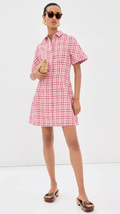 Rosie Assoulin A-Line Mini Shirt Dress Red Plaid | Thumbnail 5 Rosie Assoulin A-Line Mini Shirt Dress Red Plaid | Thumbnail 5