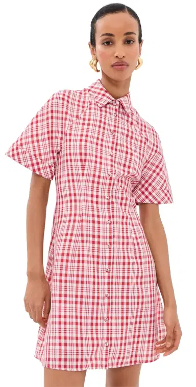 Rosie Assoulin A-Line Mini Shirt Dress Red Plaid | Thumbnail 1 Rosie Assoulin A-Line Mini Shirt Dress Red Plaid | Thumbnail 1