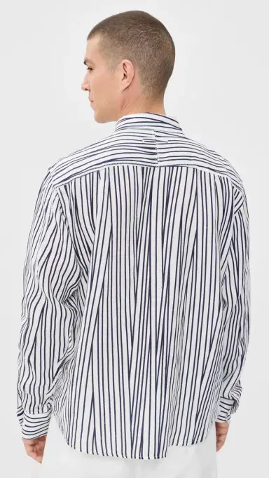 Orlebar Brown Grasmoor Linen Crossover Stripe Shirt White and/Night Iris | Thumbnail 3 Orlebar Brown Grasmoor Linen Crossover Stripe Shirt White and/Night Iris | Thumbnail 3