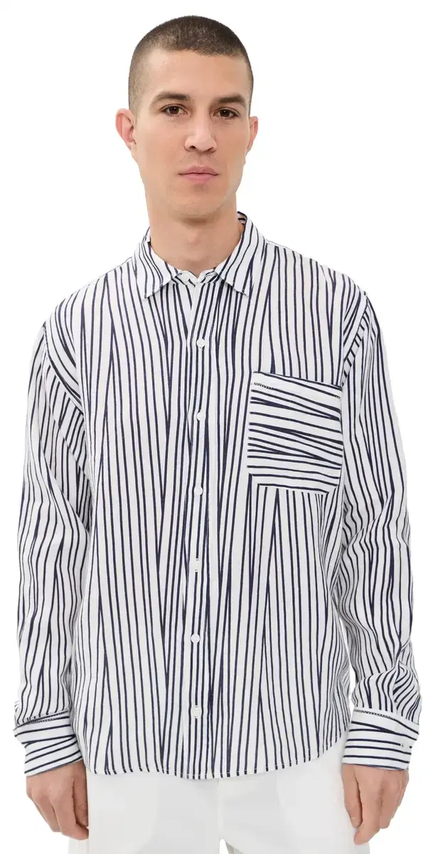Orlebar Brown Grasmoor Linen Crossover tripe hirt WHITE AND/NIGHT IRI