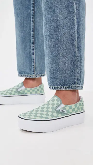 Vans Classic Slip On Stackform Unisex Sneakers Check Dusty Mint/Mint Shadow M 6.5/ W 8 | Thumbnail 3