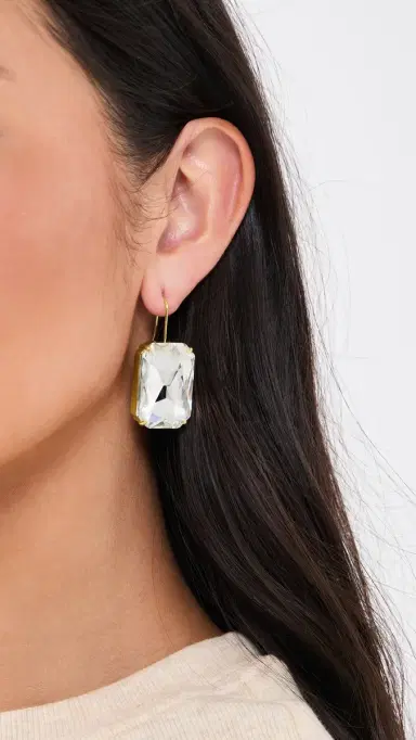 KENNETH JAY LANE Stone Fishhook Earrings Faceted Crystal One Size | Thumbnail 3
