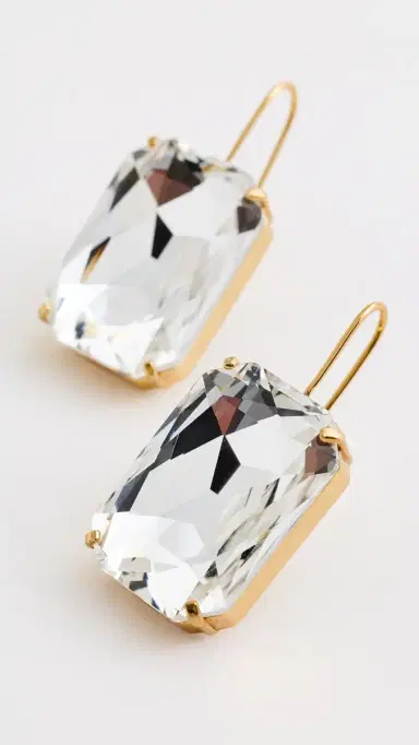KENNETH JAY LANE Stone Fishhook Earrings Faceted Crystal One Size | Thumbnail 4