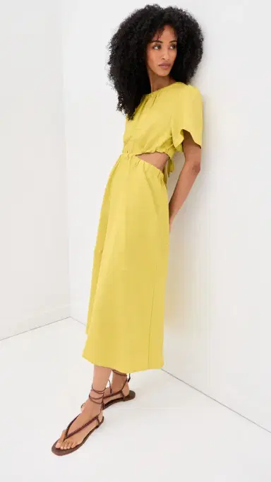 LE BOP Helena Midi Dress Warm Olive | Thumbnail 3