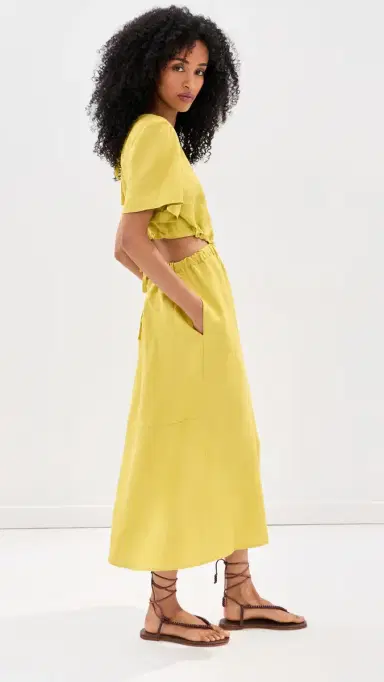 LE BOP Helena Midi Dress Warm Olive | Thumbnail 5