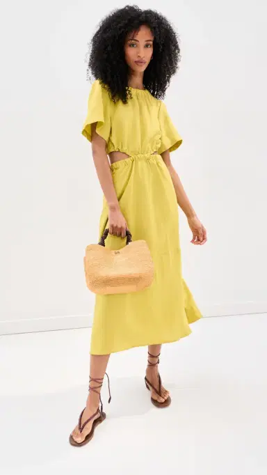 LE BOP Helena Midi Dress Warm Olive | Thumbnail 6