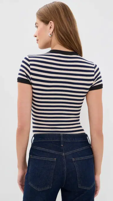 Fleur du Mal Ringer Lace Up Bodysuit Black Sand Stripe S | Thumbnail 3