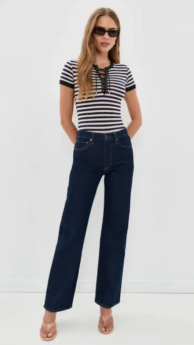 Fleur du Mal Ringer Lace Up Bodysuit Black Sand Stripe S | Thumbnail 5