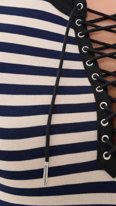 Fleur du Mal Ringer Lace Up Bodysuit Black Sand Stripe S | Thumbnail 6