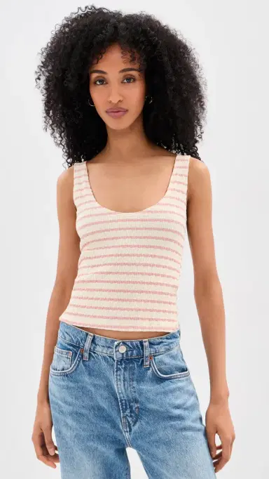 LE BOP Louise Cropped Stripe Tank Top Pink/White S | Thumbnail 2 LE BOP Louise Cropped Stripe Tank Top Pink/White S | Thumbnail 2