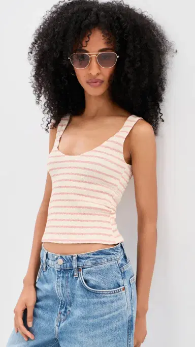 LE BOP Louise Cropped Stripe Tank Top Pink/White S | Thumbnail 3 LE BOP Louise Cropped Stripe Tank Top Pink/White S | Thumbnail 3