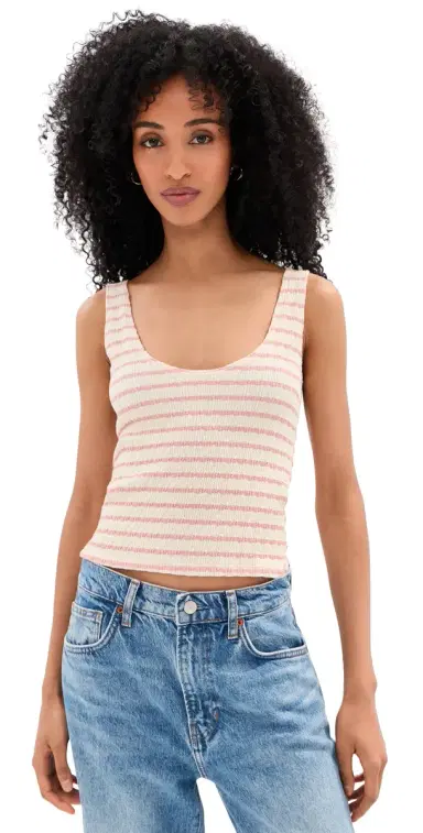 LE BOP Louise Cropped Stripe Tank Top Pink/White S | Thumbnail 1 LE BOP Louise Cropped Stripe Tank Top Pink/White S | Thumbnail 1