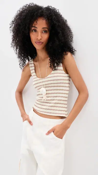 LE BOP ouise Cropped Stripe Tank Top Taupe/White | Thumbnail 2