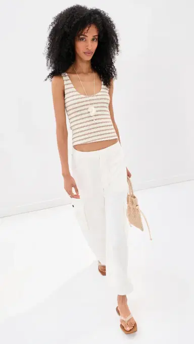 LE BOP ouise Cropped Stripe Tank Top Taupe/White | Thumbnail 5