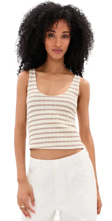 LE BOP ouise Cropped Stripe Tank Top Taupe/White | Thumbnail 1