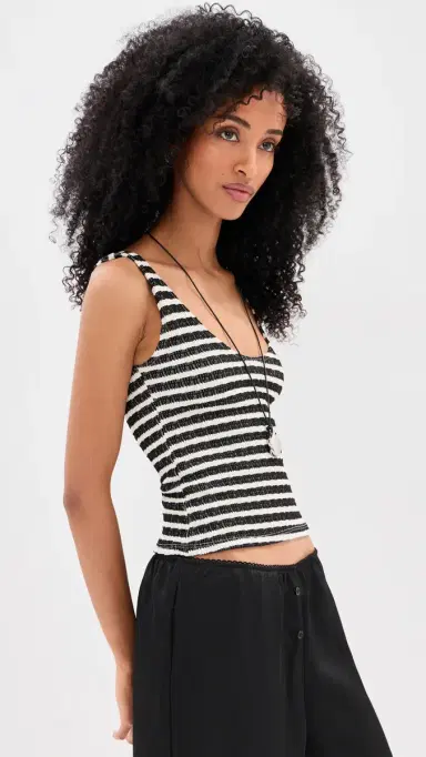 LE BOP ouise Cropped Stripe Tank Top Black/White | Thumbnail 4
