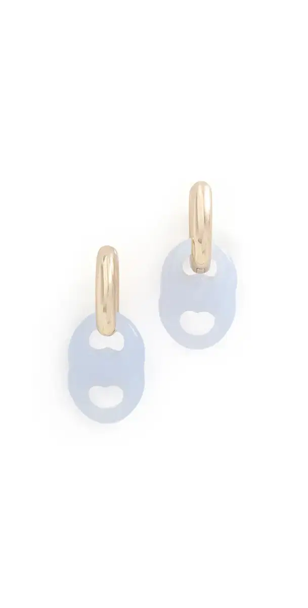 Tory Burch Gemini Link Small Hoop Earrings Light Brass/Light Blue One Size
