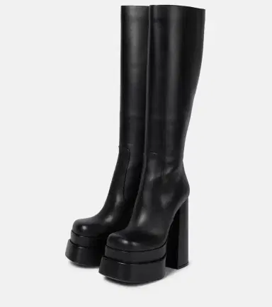 Versace Leather platform knee-high boots | Thumbnail 4