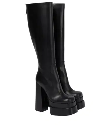 Versace Leather platform knee-high boots | Thumbnail 1