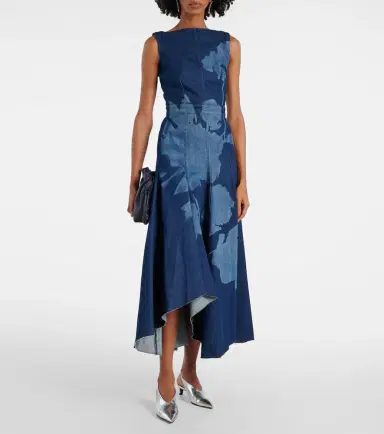 Erdem Printed floral denim midi dress | Thumbnail 3