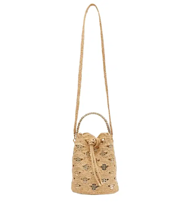 Rabanne Embellished raffia tote bag