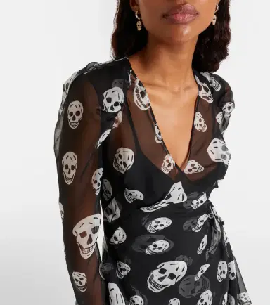 Alexander McQueen Skull asymmetric silk chiffon wrap dress | Thumbnail 2
