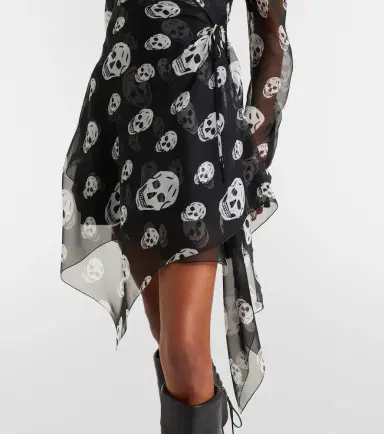 Alexander McQueen Skull asymmetric silk chiffon wrap dress | Thumbnail 3