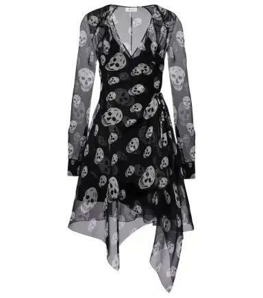 Alexander McQueen Skull asymmetric silk chiffon wrap dress | Thumbnail 1