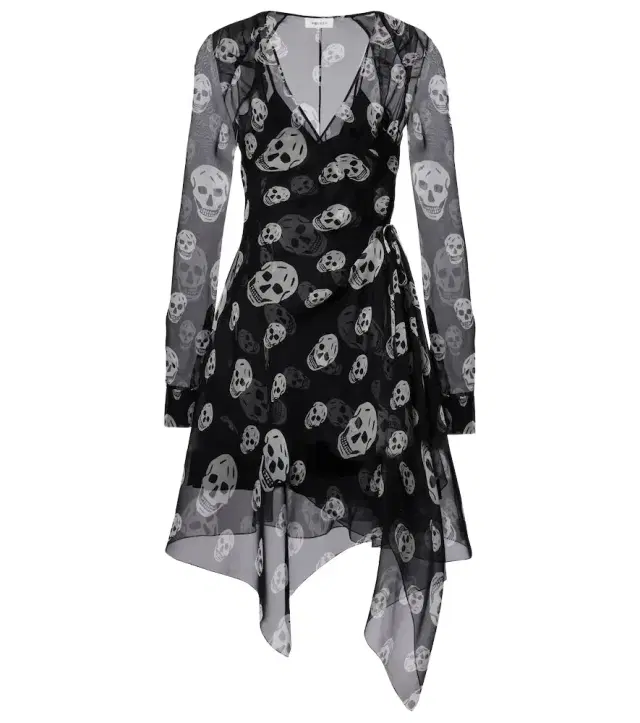 McQueen Skull asymmetric silk chiffon wrap dress