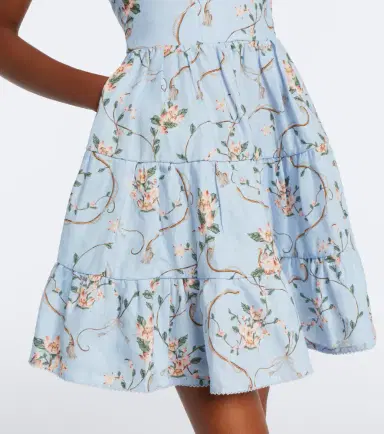 Agua by Agua Bendita Lima floral tiered linen minidress | Thumbnail 2